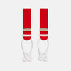View 1 of product Two Red Adjustable Felt Braces by Turnbull & Asser, featuring white leather ends and silver-tone clasps, made in England from classic boxcloth, are laid flat on a white background.
