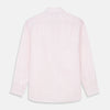 View 5 of product The Turnbull & Asser White and Pink Wide Stripe Shirt with Double Cuffs features a minimalist design, with bold vertical stripes and long sleeves, shown laid flat against a white background.
