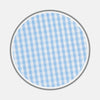 View 1 of product A circular swatch of Turnbull & Asser's Light Blue Gingham Check Cotton Fabric, featuring a simple light blue and white checkered pattern, is bordered by a thin gray outline on a white background.