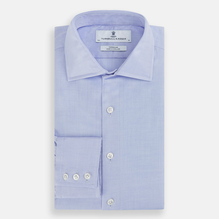 Blue Herringbone Tailored Fit Shirt With Kent Collar Image 4
