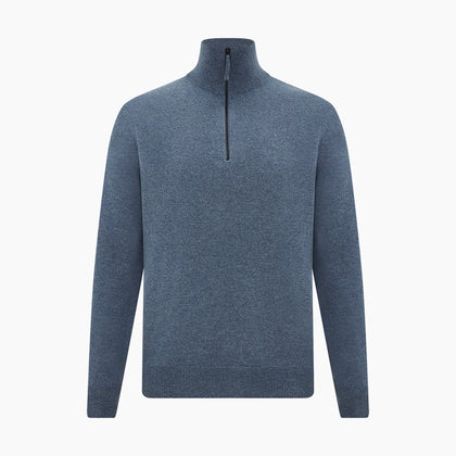 Blue Melange  Half-Zip Cashmere Jumper Image 4