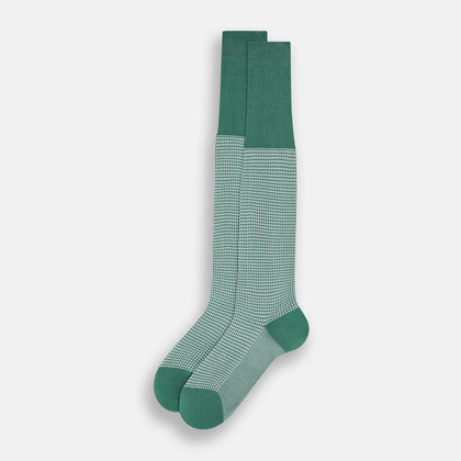 Ivory/green Houndstooth Long Socks Image 1