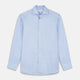 The Blue Prince of Wales Check Mayfair Shirt by Turnbull & Asser features a light blue check pattern, white buttons, and a classic collar. Crafted from premium Italian cotton, it is displayed on a plain white background.