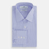 View 5 of product The Turnbull & Asser Blue Fine Check Sea Island Quality Cotton Shirt features a T&A collar, 3-button cuffs, and white buttons, shown on a plain white background.