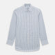 The Turnbull & Asser Blue Multi Tattersall Check Mayfair Shirt is a long-sleeved, button-down shirt featuring a small blue and white check pattern, pointed collar, and cuffs, shown laid flat on a white background.