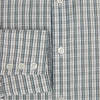 View 4 of product The Turnbull & Asser Forest Green Multi Check Mayfair Shirt is a long-sleeve button-up crafted from premium Italian cotton, featuring a blue and forest green check on white, with a pointed collar and buttoned cuffs.