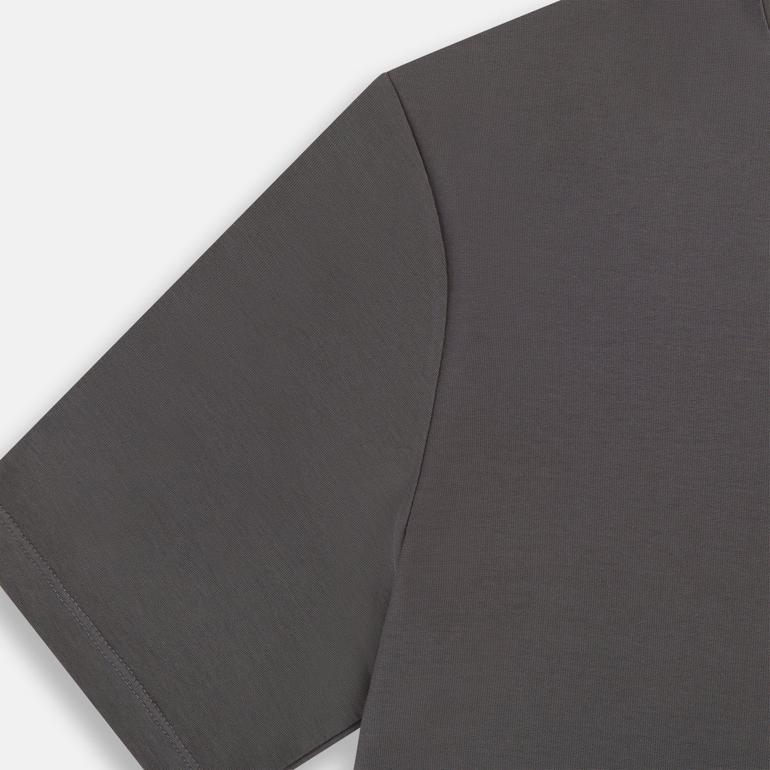 View 4 of product The Turnbull & Asser Shadow Grey Short-Sleeve T-shirt, featuring a classic crew neck and minimalist design with no visible logos, is laid flat on a white background—an ideal versatile staple for everyday wear.