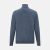 View 3 of product The Blue Melange Half-Zip Cashmere Jumper by Turnbull & Asser features a high collar, ribbed cuffs and hem, and long sleeves. This pullover sweater is shown against a plain white background.