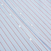 View 7 of product The Turnbull & Asser Blue and Burgundy Multi-Stripe Westminster Shirt features a pointed collar and long sleeves, laid flat on a white background to highlight its fine British craftsmanship.