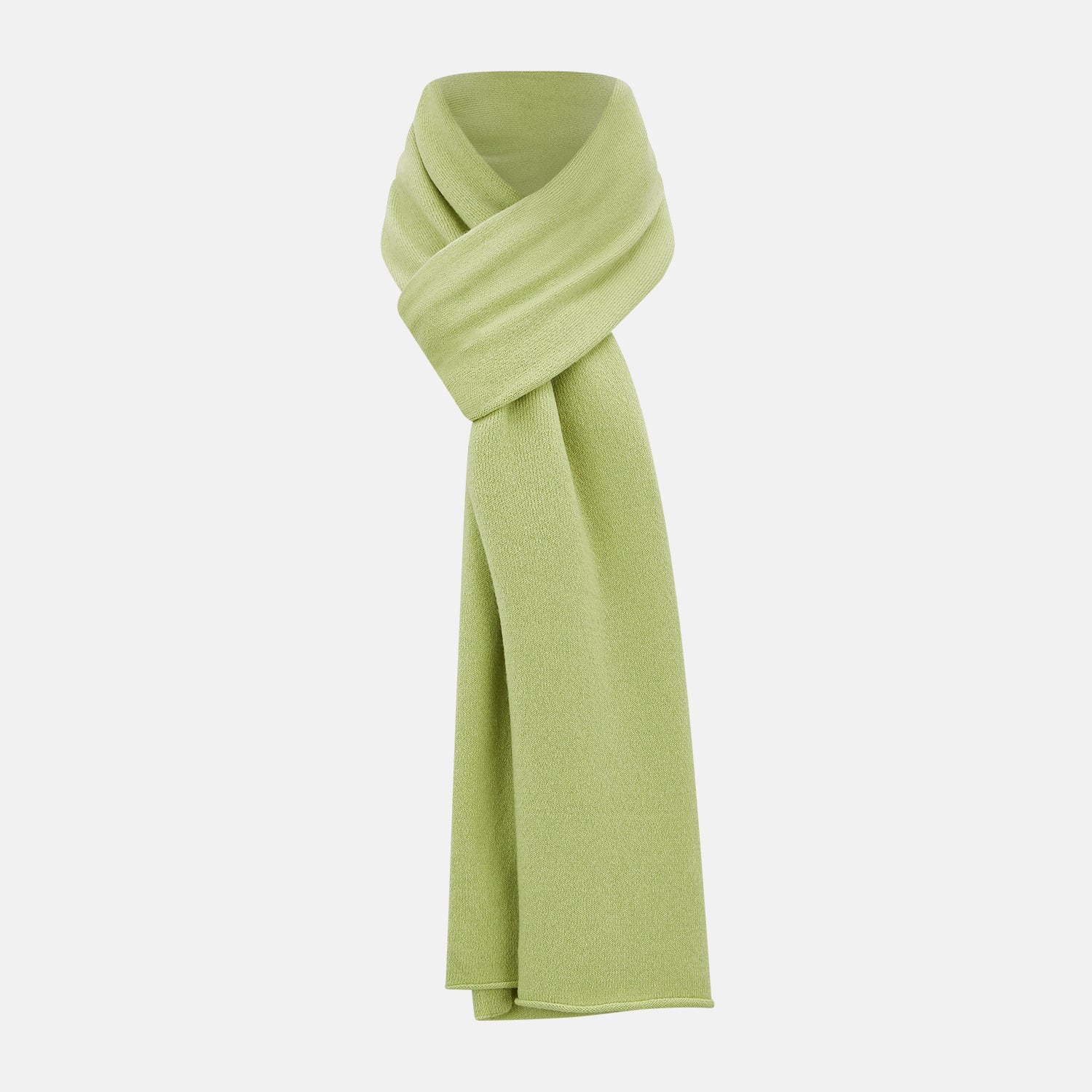 View 1 of product The Plain Canary Yellow Cashmere Knitted Scarf from Turnbull & Asser is a soft, premium accessory, elegantly draped against a white background—an essential addition to any wardrobe.