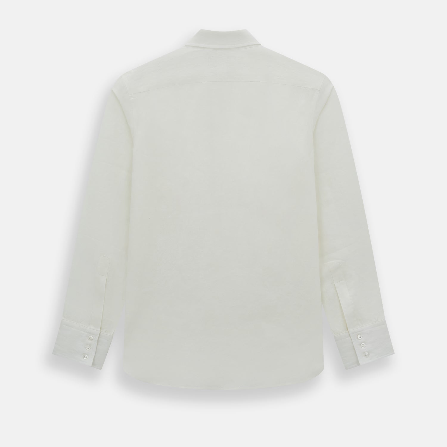 View 3 of product The Vanilla Linen Westminster Shirt by Turnbull & Asser is a long-sleeve, white button-up with a Turnbull collar, buttoned cuffs, and straight hem, highlighting British craftsmanship against a plain white background.