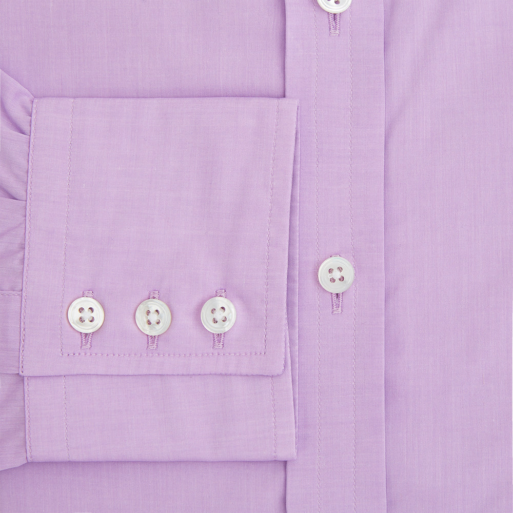 The Turnbull & Asser Purple Pink Mayfair Shirt is a men's formal, long-sleeve button-up with a classic collar and buttoned cuffs, shown in light purple against a plain white background.