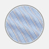 View 1 of product Close-up of Turnbull & Asser's Pale Blue Multi-check Cotton Fabric, featuring thin orange and dark blue lines, shown in a circular frame on a white background.