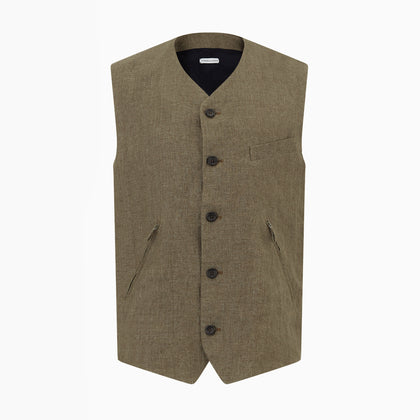 Olive Linen Twill Waistcoat Image 4