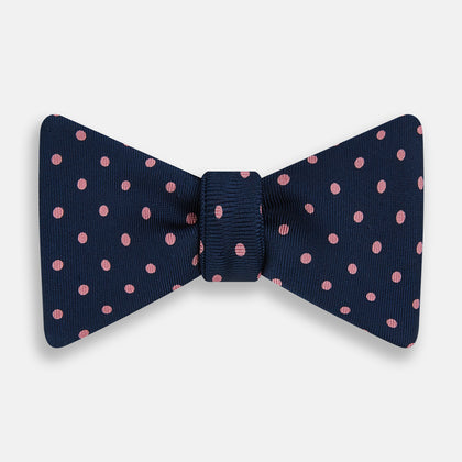 Navy and Pink Spot Silk Bow Tie