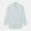 View 1 of product A Green Wide Pinstripe Mayfair Shirt by Turnbull & Asser, featuring long sleeves, a button-up front, and a T&A collar, is shown flat on a white background.