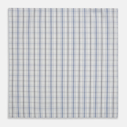 Blue and Navy Multi Check Hand-Rolled Handkerchief