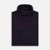View 4 of product The Turnbull & Asser Dark Purple Fine Merino High Neck Jumper is shown against a white background. This classic sweater features a fitted collar and a simple, timeless design with no visible patterns or logos.