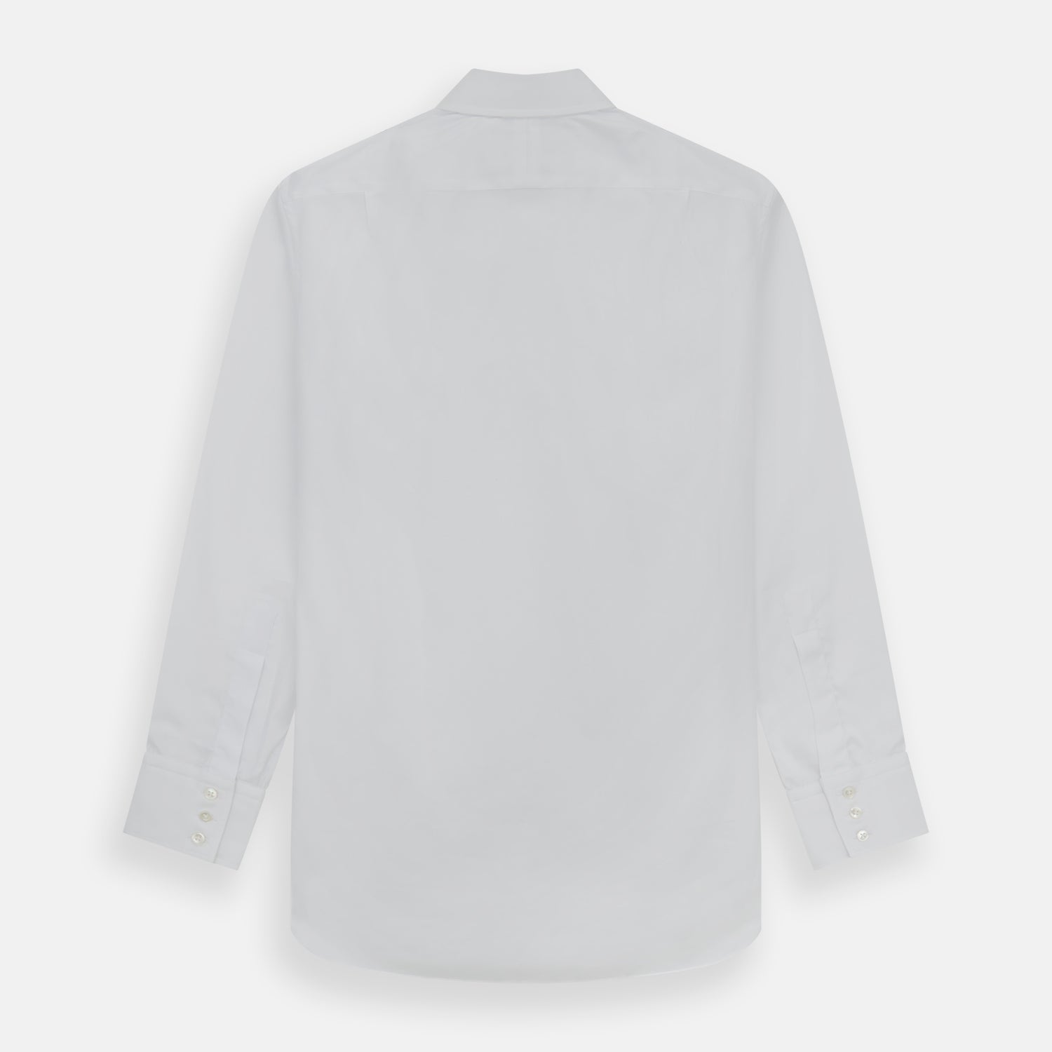 View 5 of product The Turnbull & Asser White Superfine Oxford Cotton Shirt features a T&A collar and 3-button cuffs—ideal for elegant evening attire, shown against a white background.