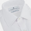 View 2 of product The Turnbull & Asser White Superfine Oxford Cotton Shirt features a T&A collar and 3-button cuffs—ideal for elegant evening attire, shown against a white background.