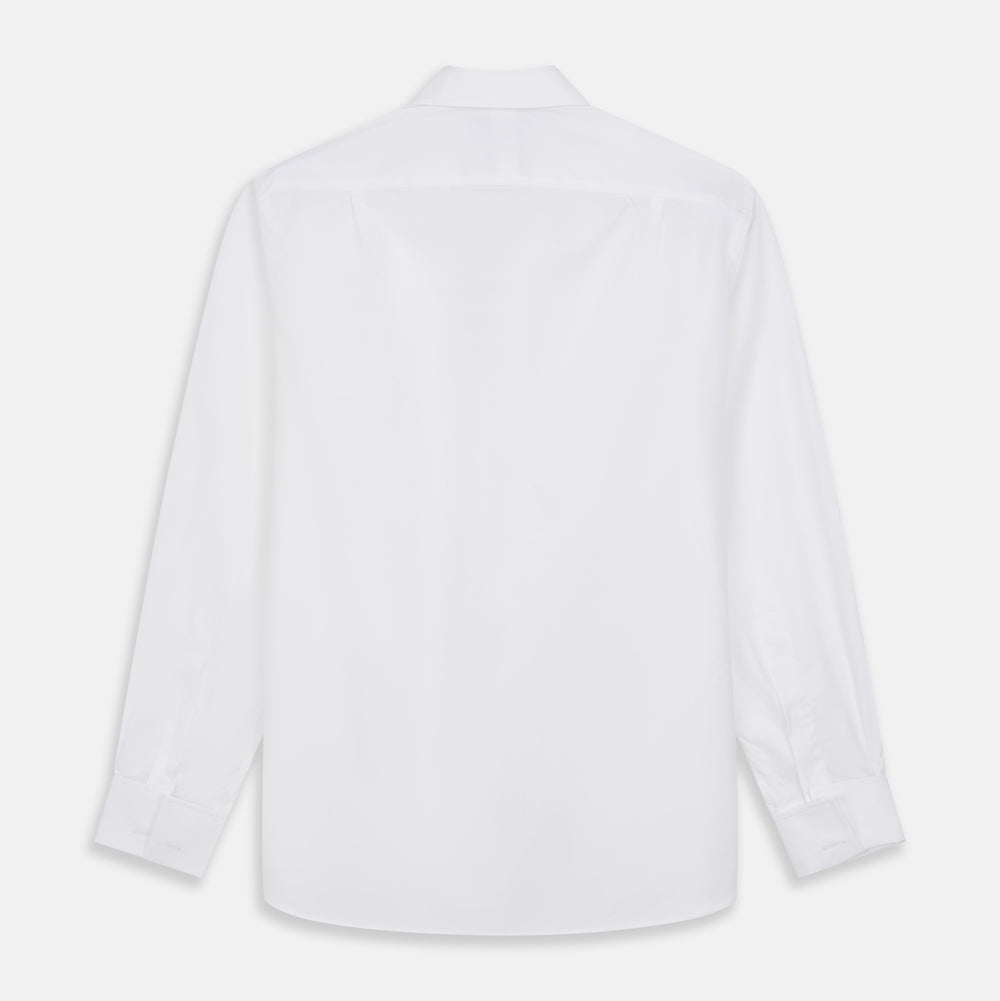 The Turnbull & Asser White Pleated Cotton Dress Shirt features a T&A collar and double cuffs, shown laid flat on a white background.