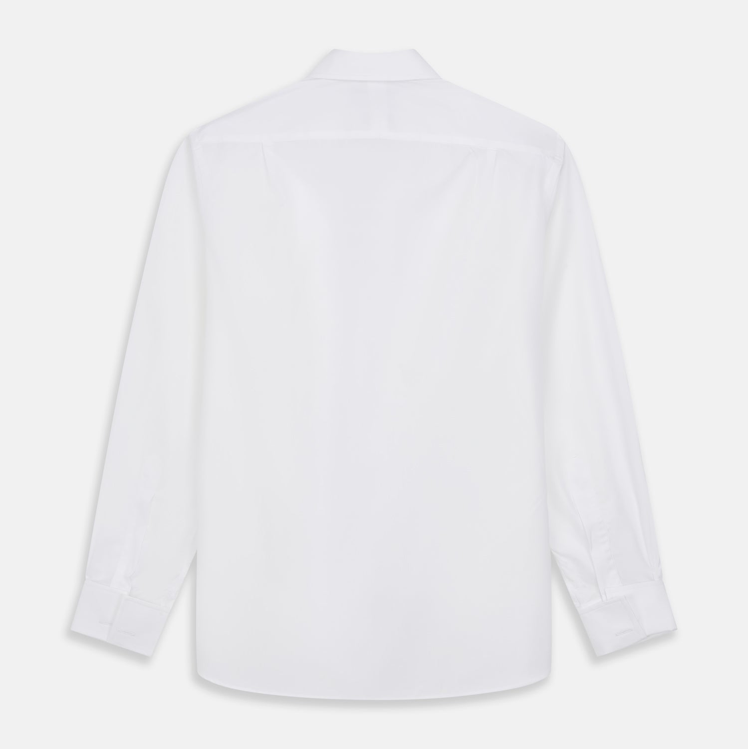View 3 of product The Turnbull & Asser White Pleated Cotton Dress Shirt features a T&A collar and double cuffs, shown laid flat on a white background.