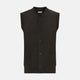 The Turnbull & Asser Dark Brown Cashmere Sleeveless Cardigan has a V-neck, button-up front, two front pockets, and ribbed trim on the armholes and hem, shown against a plain white background.