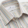 View 2 of product The Green Multi Stripe Regular Fit Shirt by Turnbull & Asser features a T&A collar, 3 button cuffs, and thin blue, green, yellow, and red stripes on white—adding a lively touch to any wardrobe.