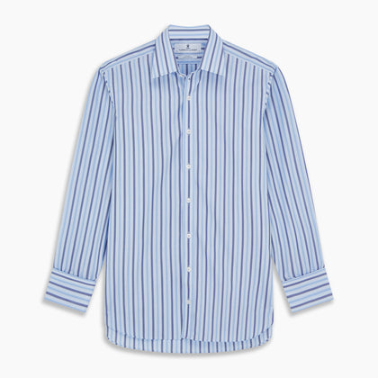 Pale Blue Multi Stripe Cotton Regular Fit Whitby Shirt Image 5