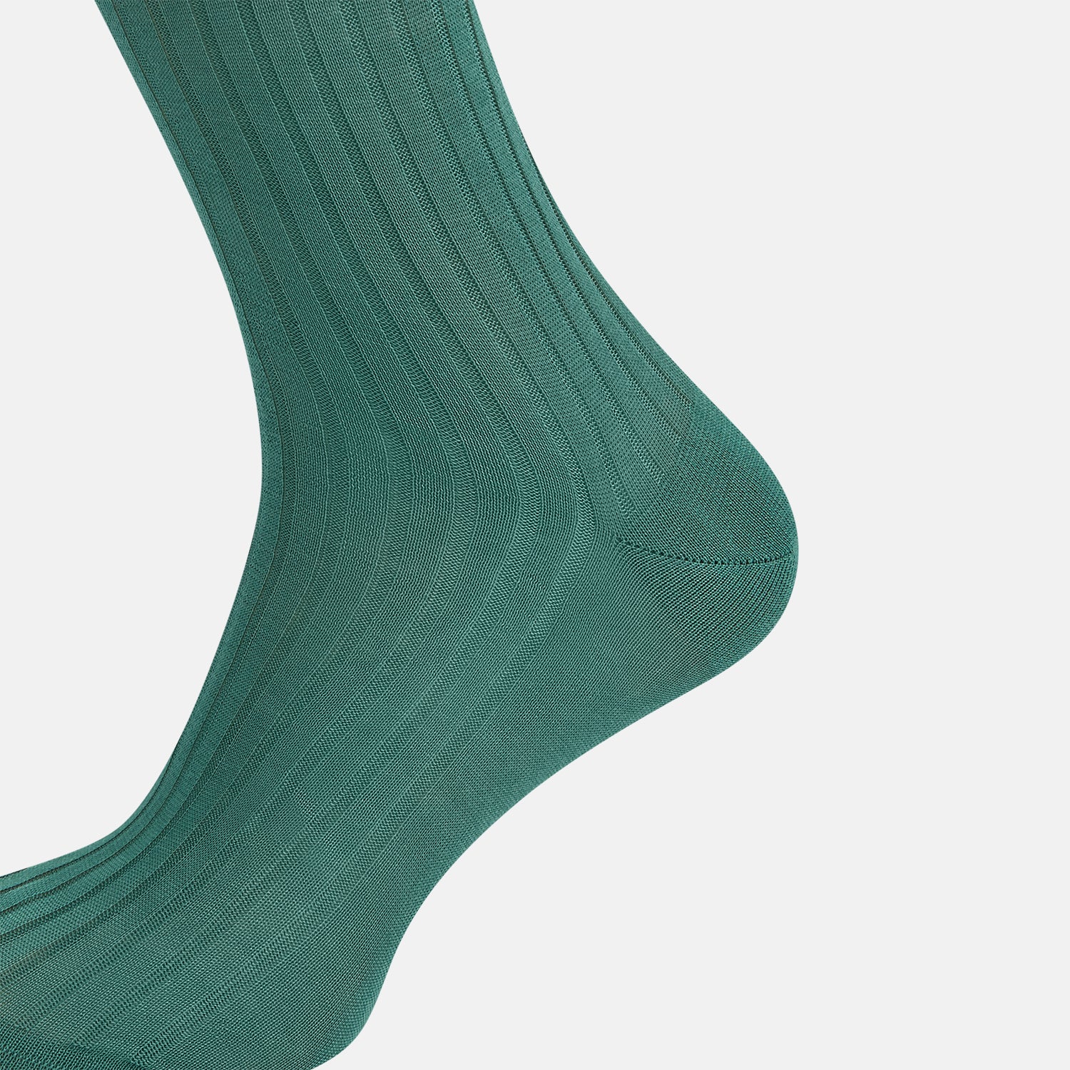 View 4 of product The Sage Long Sock by Turnbull & Asser is a knee-high, ribbed green sock made from premium Egyptian cotton, displayed against a plain white background.