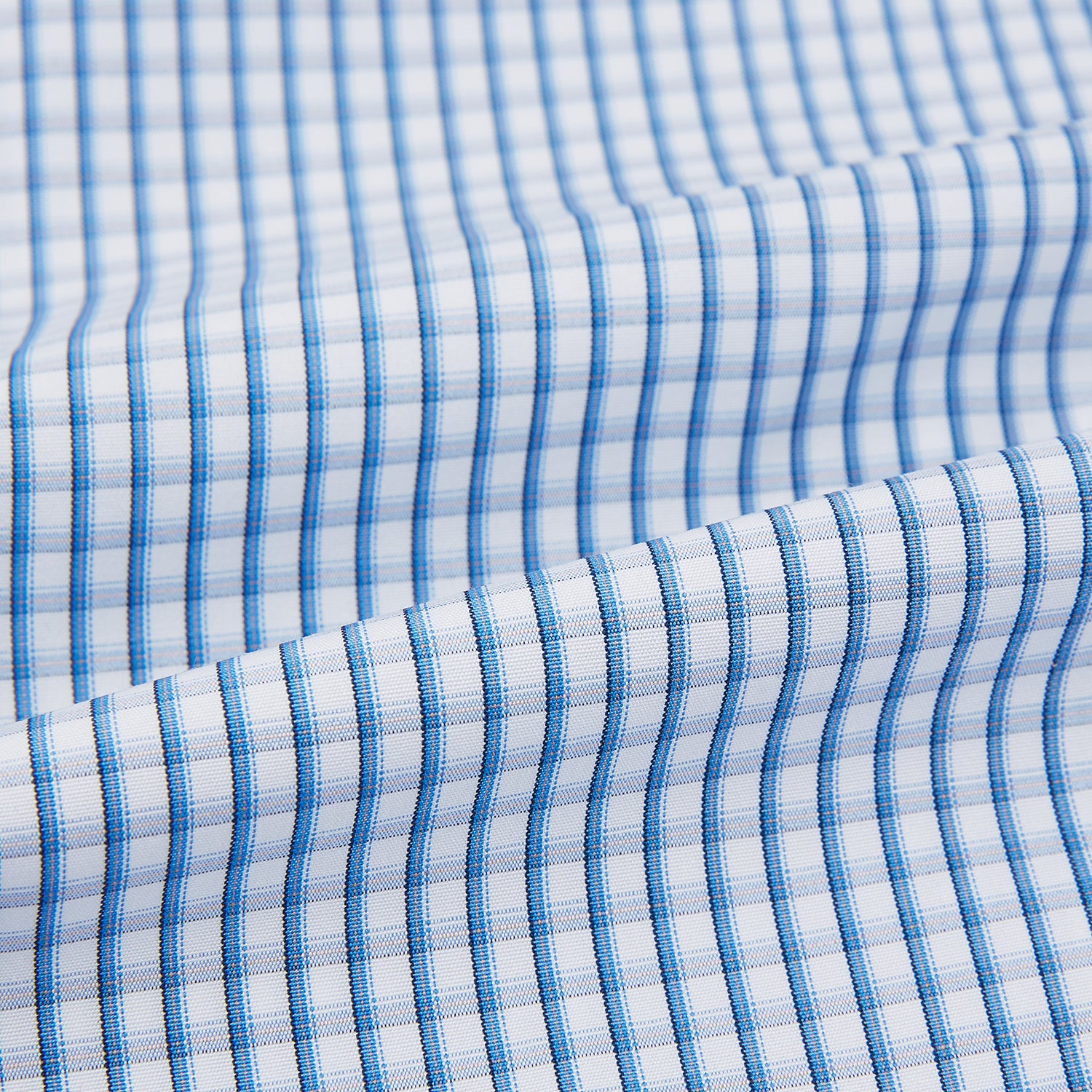 View 6 of product The Turnbull & Asser Sky Blue Micro Shadow Check Shirt features a Mayfair fit, contrast white collar and double cuffs—ideal for formal wear—shown against a plain white background.