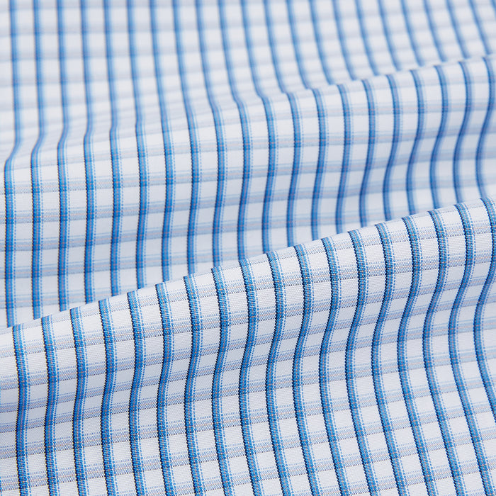 Sky Blue Micro Shadow Check Shirt with Contrast Collar and Double Cuffs Image 5
