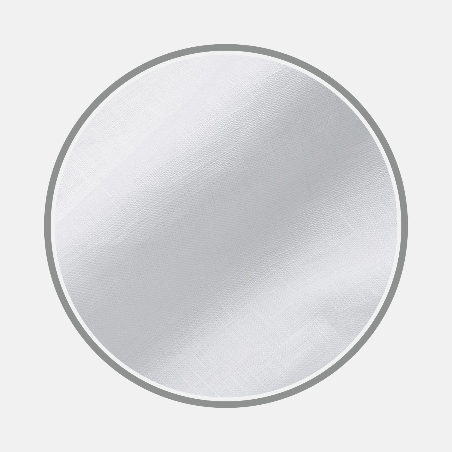 View 1 of product A close-up of Turnbull & Asser's Plain White Linen Fabric, featuring a fine weave and soft, smooth surface. The fabric is framed by a gray circular border on a light gray background.