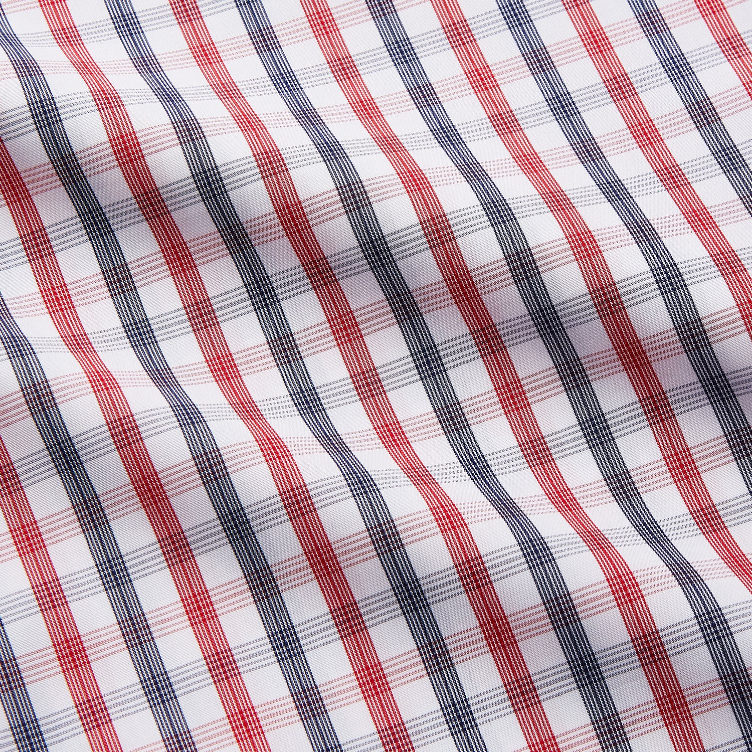 View 3 of product The Turnbull & Asser Navy and Red Check Cotton Regular Fit Mayfair Shirt features a classic T&A collar and long sleeves, shown laid flat on a white background.