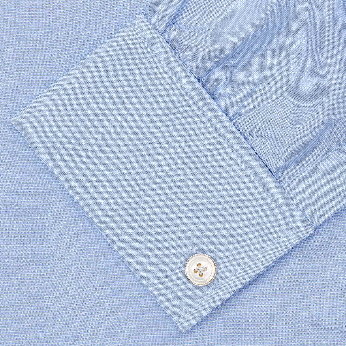 View 6 of product A Grey Cashmere Blend Shirt by Turnbull & Asser with a T&A collar and 3-button cuffs is neatly folded, showing its label, on a plain white background.