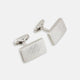 Turnbull & Asser's Silver Diagonal Striped Rectangular Cufflinks feature a sleek sterling silver design with diagonal stripes, displayed against a plain white background.