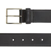 View 2 of product The Turnbull & Asser Black Nubuck Leather Evening Belt features a coiled design, silver rectangular buckle, and tan interior, elegantly displayed against a plain white background.