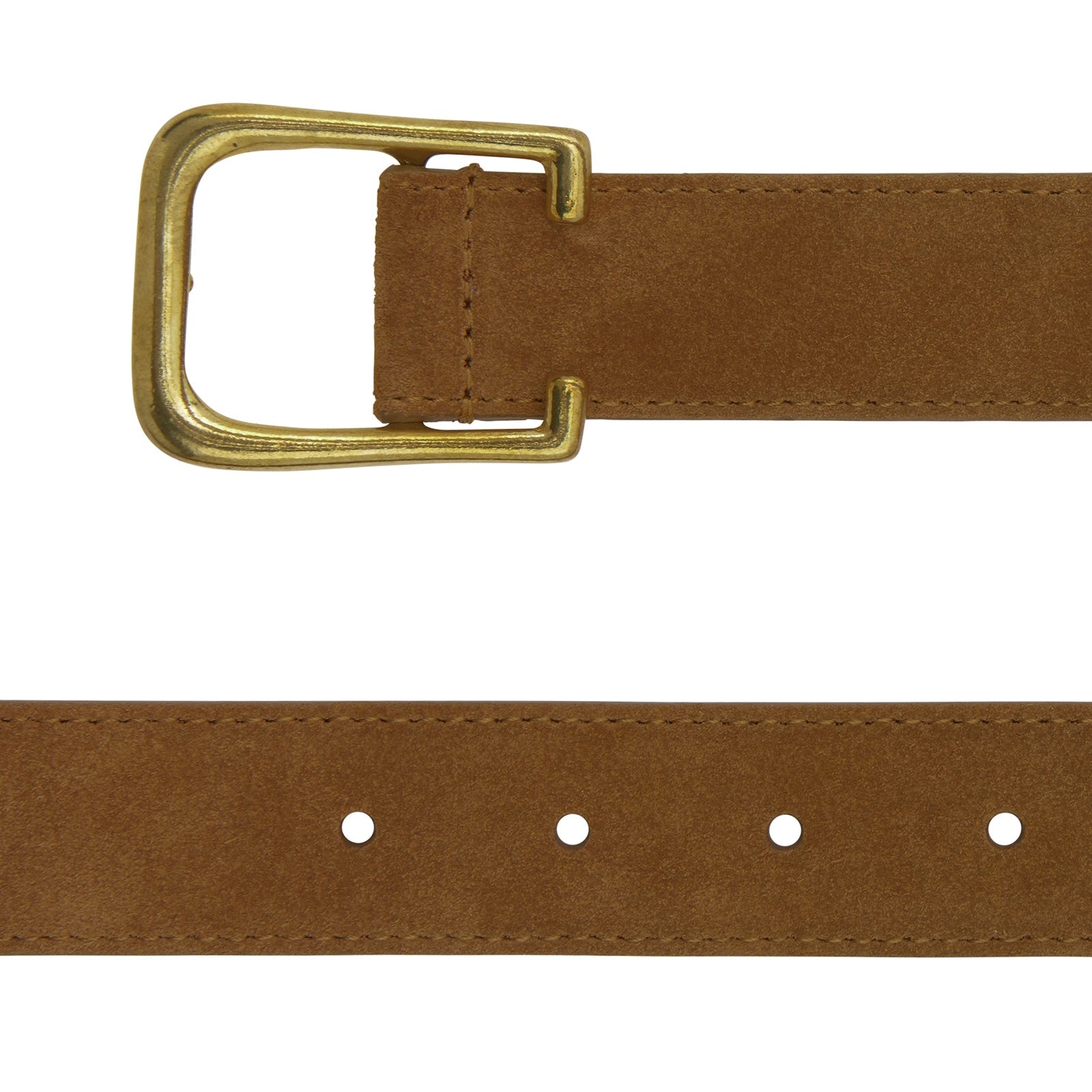 View 2 of product The Turnbull & Asser Brown Suede Leather Belt, featuring a rectangular gold buckle and shown partially rolled on a white background, is a versatile accessory for any casual outfit.