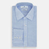 View 5 of product The Turnbull & Asser PALE BLUE LINEN MAYFAIR SHIRT features long sleeves, a classic collar, and lightweight linen fabric in a refined Mayfair fit, shown on a white background.