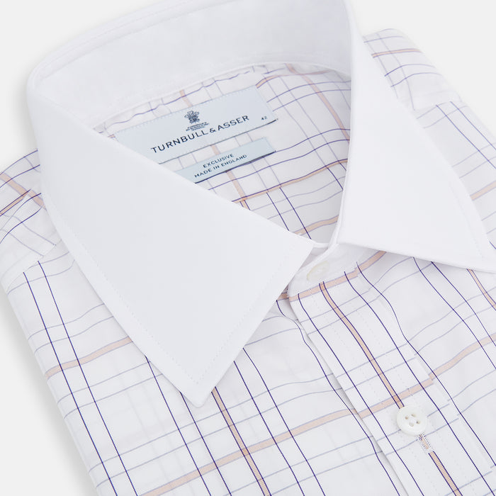 Purple Multi Plaid Check Shirt with Contrast Collar and Double Cuffs Image 12