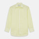 The Turnbull & Asser Yellow Linen Regular Fit Mayfair Shirt is a long-sleeve button-up with a collar and buttoned cuffs, shown laid flat on a white background.