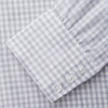 View 3 of product The Grey Check Cotton Melange Regular Fit Mayfair Shirt by Turnbull & Asser features a light gray and white small checkered pattern, a collar, and front buttons, shown against a white background.