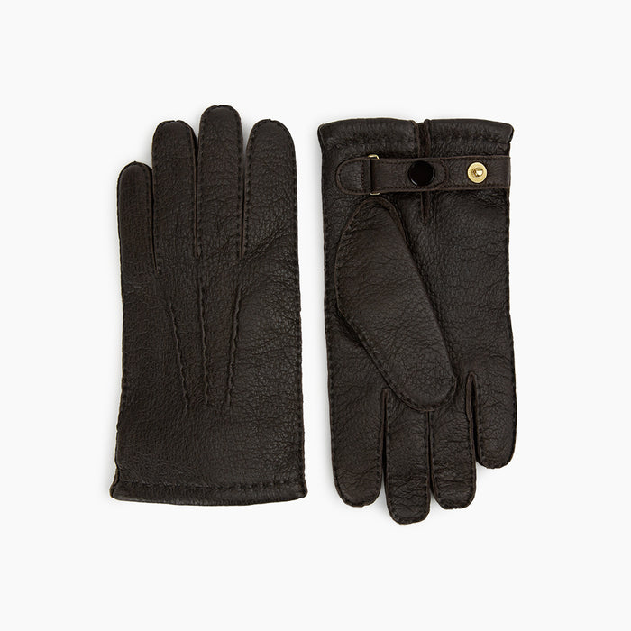Dark Chocolate Cashmere-Lined Peccary Leather Gloves Image 2