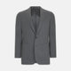 The Turnbull & Asser Grey Merino Wool Jacket is single-breasted with a notched lapel, two front patch pockets, and a single button closure, fashioned from fine Super Merino Wool. Shown here against a plain white background.