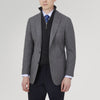 View 2 of product The Turnbull & Asser Grey Merino Wool Jacket is single-breasted with a notched lapel, two front patch pockets, and a single button closure, fashioned from fine Super Merino Wool. Shown here against a plain white background.