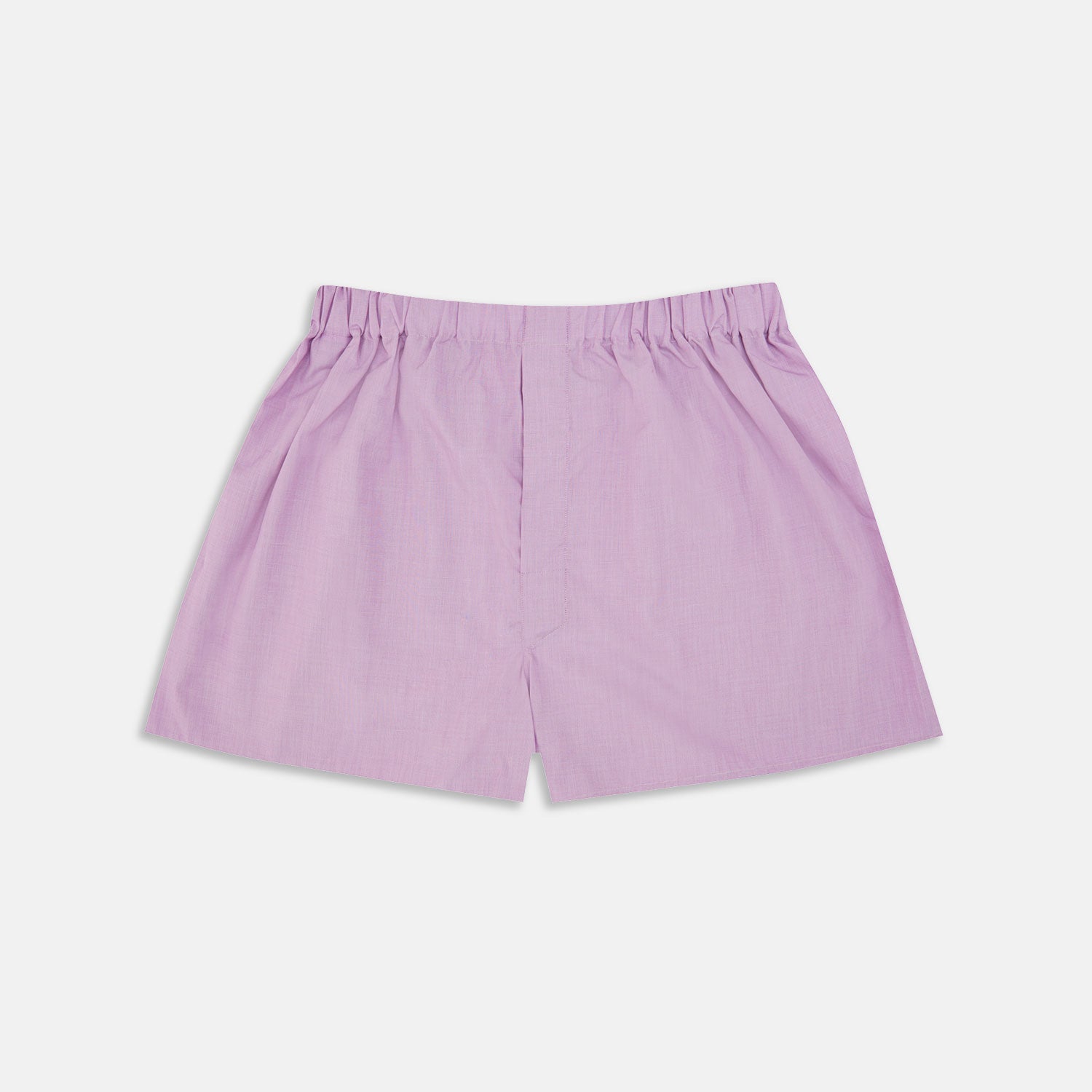 View 1 of product Turnbull & Asser Lilac End-On-End Cotton Boxer Shorts, featuring an elastic waistband and a relaxed, comfortable fit in solid light purple, are displayed against a plain white background. No visible patterns or extra details.