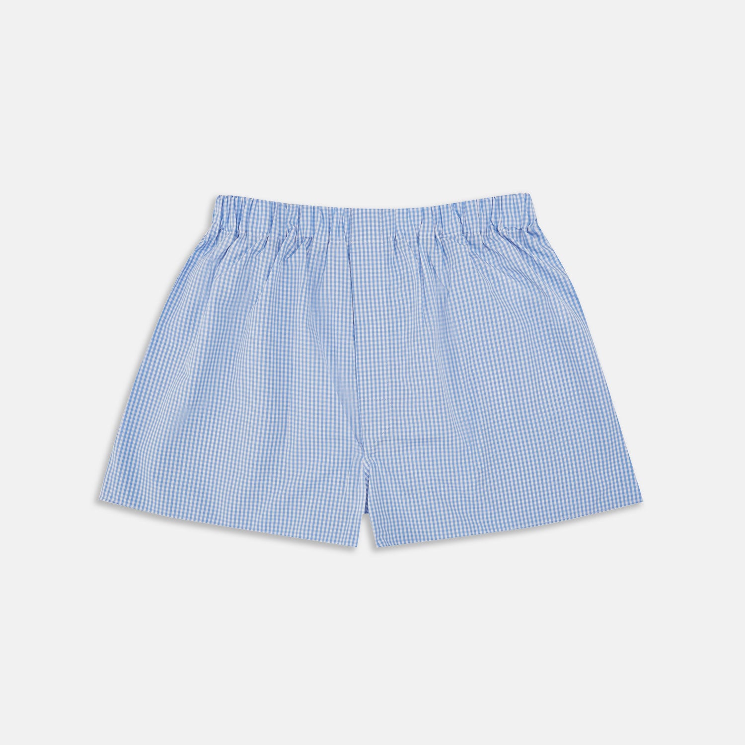 View 1 of product Turnbull & Asser Light Blue Gingham Cotton Boxer Shorts for men feature an elastic waistband and are displayed on a plain white background. Perfect everyday underwear for comfort.