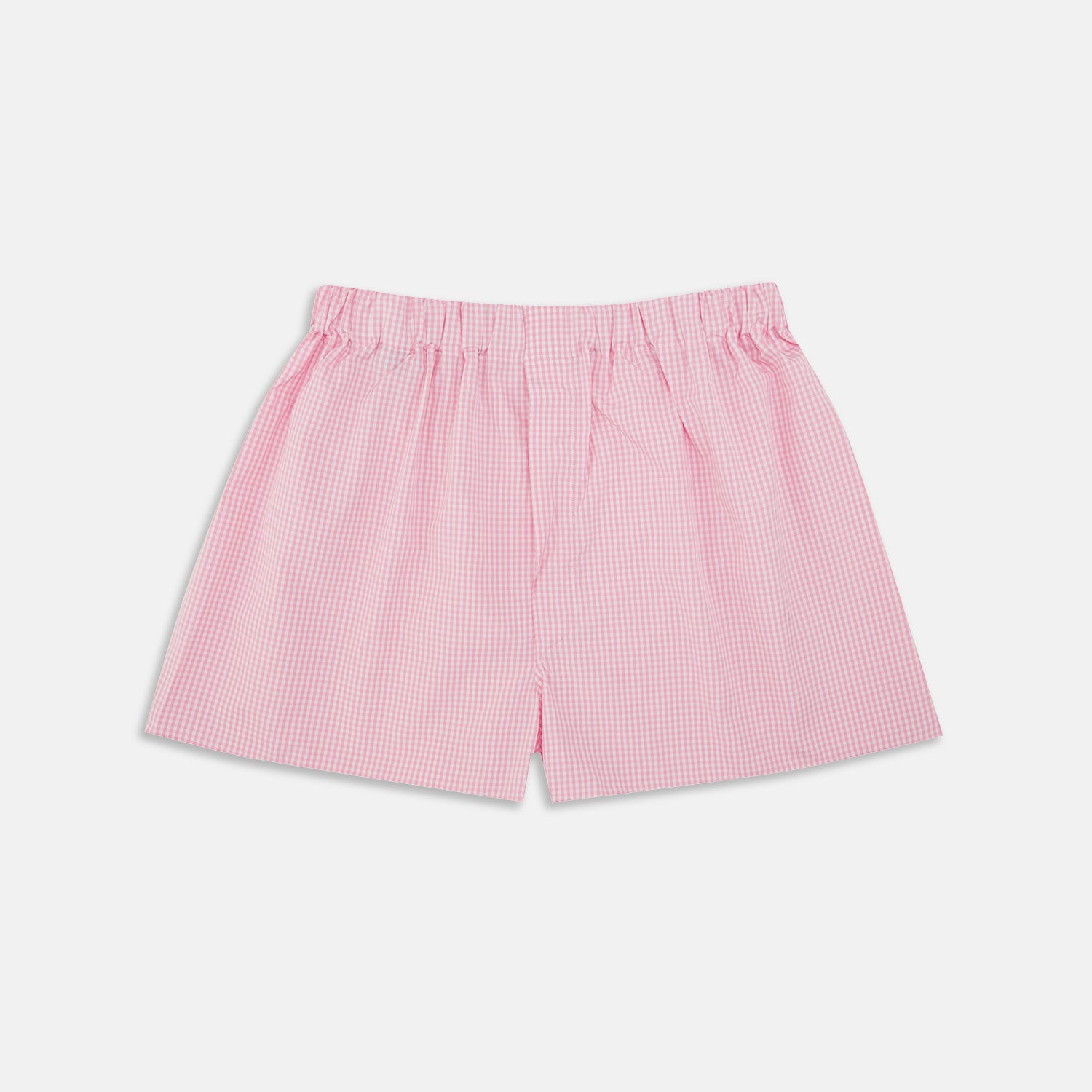 View 1 of product Turnbull & Asser Pink Gingham Cotton Boxer Shorts, featuring an elastic waistband, are displayed flat on a white background.