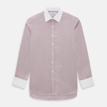 Red Micro Check Shirt with Contrast T&A Collar and Cuffs