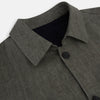 View 2 of product The Olive Linen Holland Shacket by Turnbull & Asser is a lightweight olive button-up jacket in Irish linen with a collar, two front pockets, one chest pocket, and slanted hem pockets—ideal outerwear shown on a plain white background.